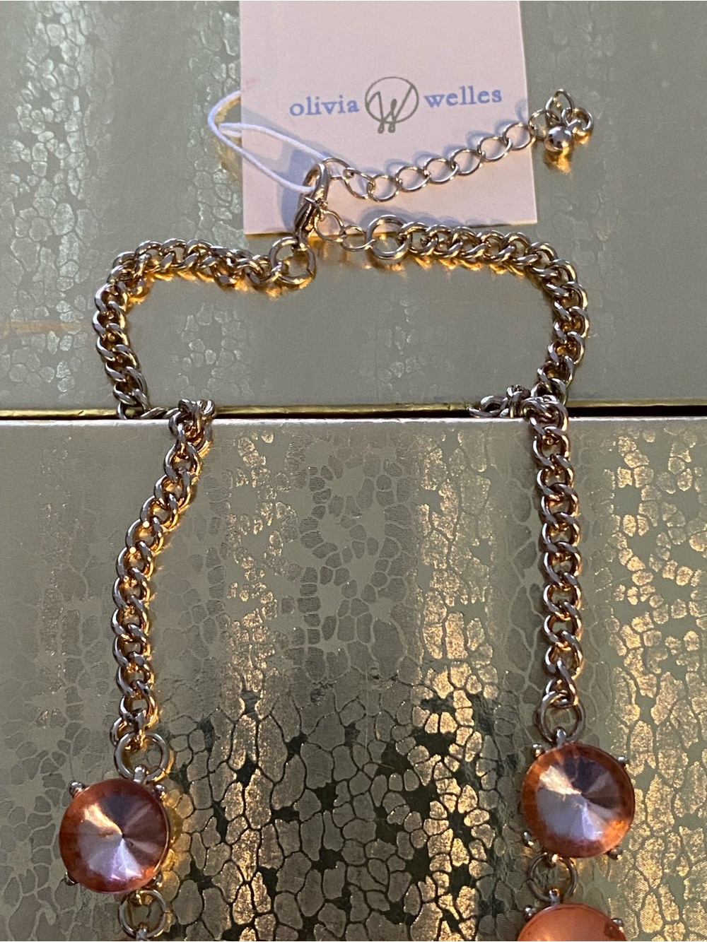 NWT Olivia Welles 14K Gold-Plated Peach Statement Necklace - Picture 4 of 7